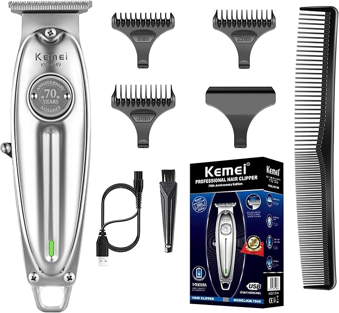 KEMEI Professional Beard & Hair Trimmer for Men Cordless T-Blade Trimmers