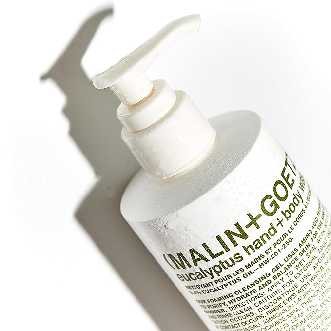 MALIN+GOETZ Hand + Body Wash | Gentle Foaming Cleanser with Botanical Extracts and Amino Acids | Hydrating, pH-Balanced, Unisex Scent | Vegan & Cruelty-Free (Eucalyptus, 8.5 Fl Oz)