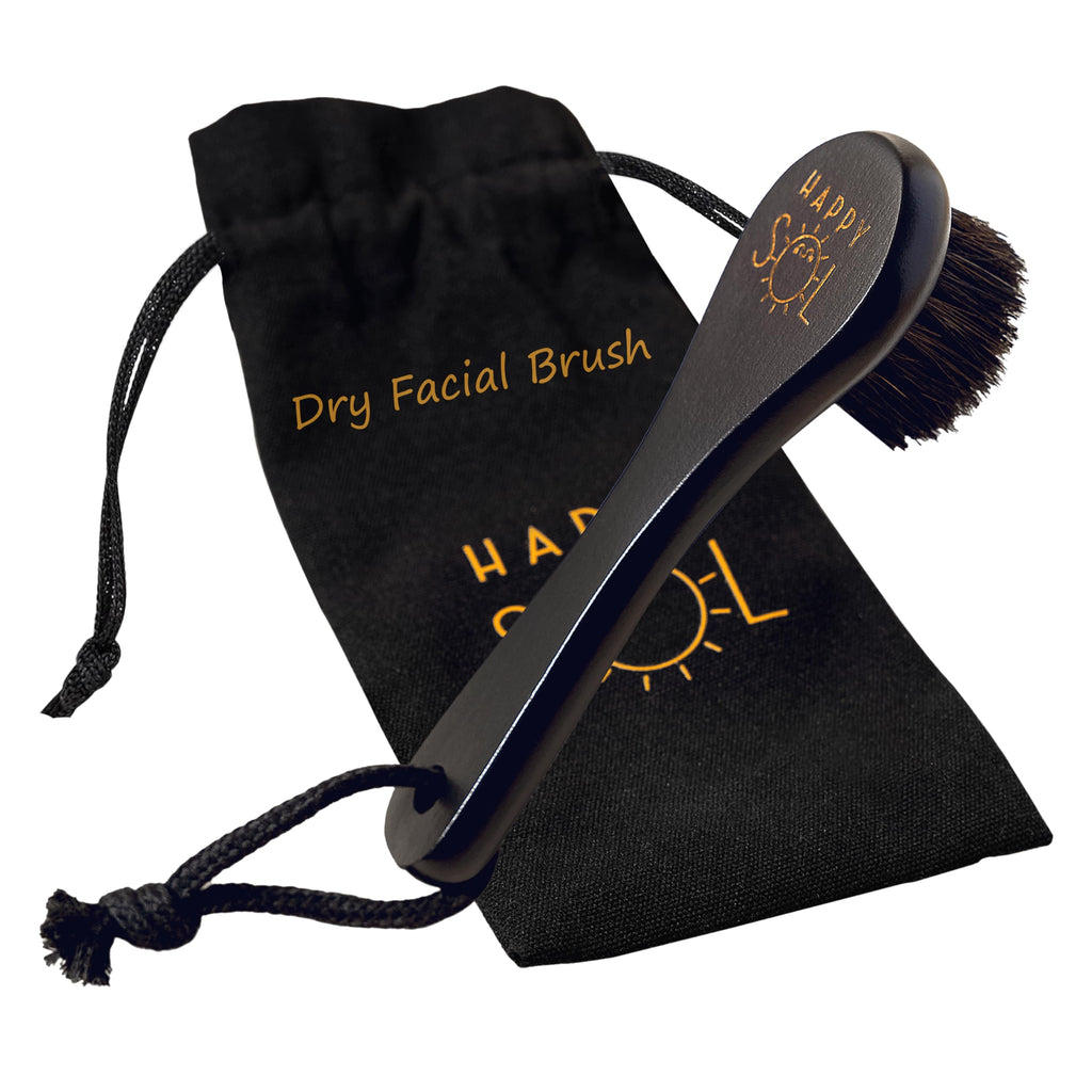 Dry Facial Brush for Lymphatic Drainage by Happy Sol - Dry Brushing Face Brush, High Quality Beechwood, Natural Face Brush that Improve Blood Circulation and Glowing Skin