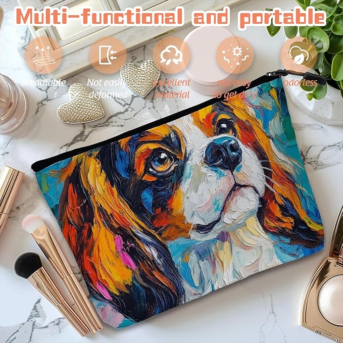 Scribesense Cosmetic Bags Travel Makeup Toilet Case Waterproof Pouch for Women Girls 6.7X9.45inches - Vivid Artistic - Spaniel Canvas