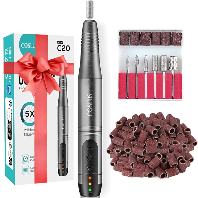 COSLUS C20 Cordless Nail Drill Electric File: Portable All-in-One Kit