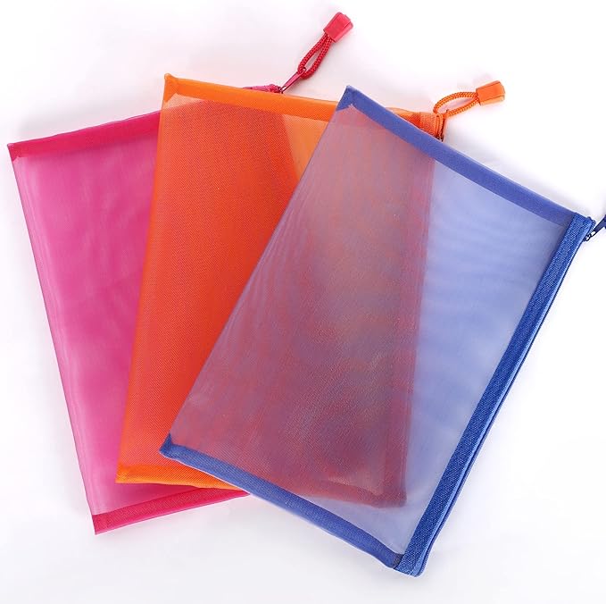 Sinzip 12 Pieces Zipper Nylon Mesh Pouch, Mesh Cosmetic Bags Makeup Bags Pencil Case, Multipurpose Travel Bags for Cosmetic School Office Supplies and Travel Accessories (Multicolored 01, A5)