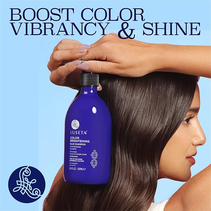 Luseta Color Brightening Blue Shampoo and Conditioner Set Orange & Copper Neutralizing for Brunettes & Dark Blondes, Brassiness Control Tone Correcting for Color Treated Hair, Sulfate Free 2x 16.9oz