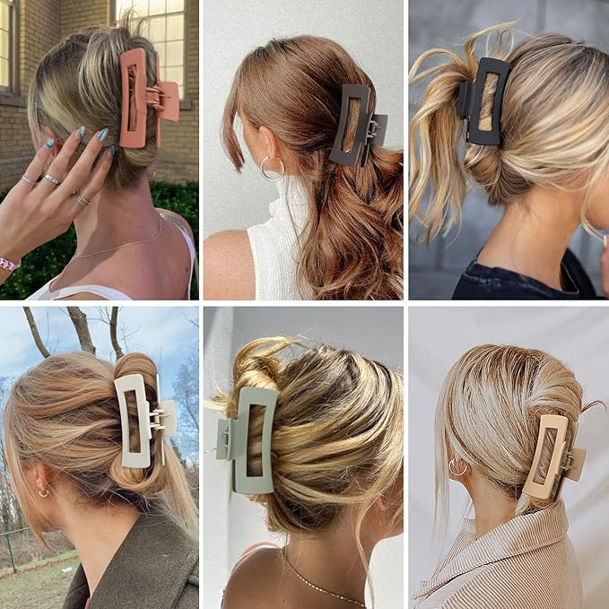 Sisiaipu 4 Inch Big Hair Claw Clips 6 Pcs Large Claw for Thick Hair Square Hair Clips for Women Rectangle Hair Clips Nonslip Acrylic Banana Jaw Clips Hair Accessories for Girls (Brown)