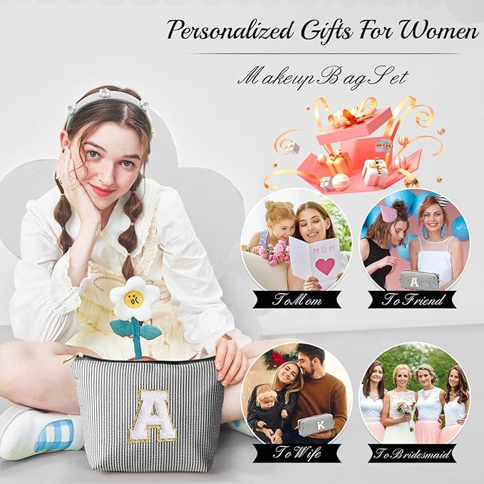 YOOLIFE Gifts for Women - Personalized Makeup Bag for Her, Skincare Bag, Black, Best Friend, Wife, Birthday, Graduate Gift