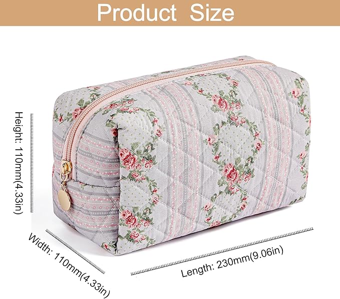 HHQQWZ Makeup Bag Travel Cosmetic Bag for Women Girls, Zipper Make Up Pouch, Floral Flowers Toiletry Organizer Makeup, Portable Storage Bag, Cosmetic Travel Cloth Bag (Blue)