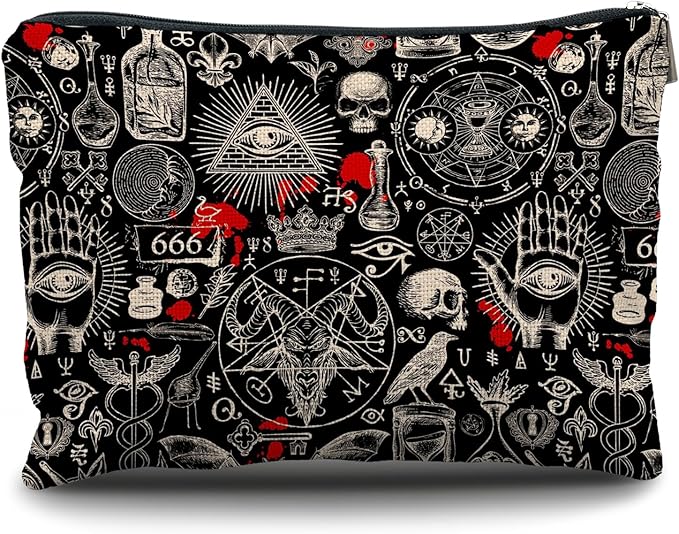 Nogrit Gothic Black Makeup Bag,Gothic Gifts for Women,Halloween Gifts for Women,Retro black Small Cosmetic Makeup Bag for Purse,goth gifts for women
