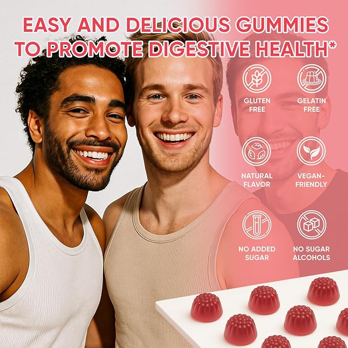 6525080 Clean Prebiotic Fiber Gummy, Clean Fiber Gummies for Men, Men Prebiotic Supplement for Digestive Gut Health, Non-GMO, 60 Gummies / 4g Fibers Per Serving
