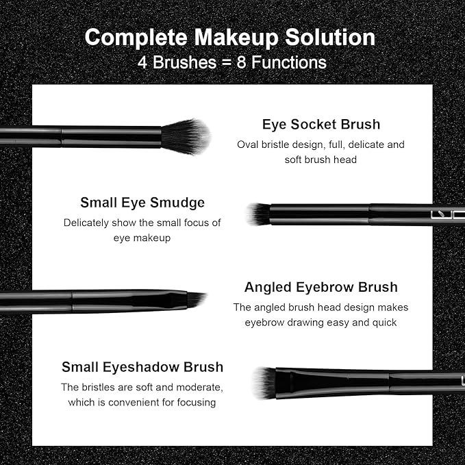 Brush Master 4Pcs Duo End Makeup Brushes, Foundation, Powder, Contour, Concealer, eye makeup Brush, Double-ended Multi-functional Synthetic Cosmetic Tools Makeup Brushes(Black)