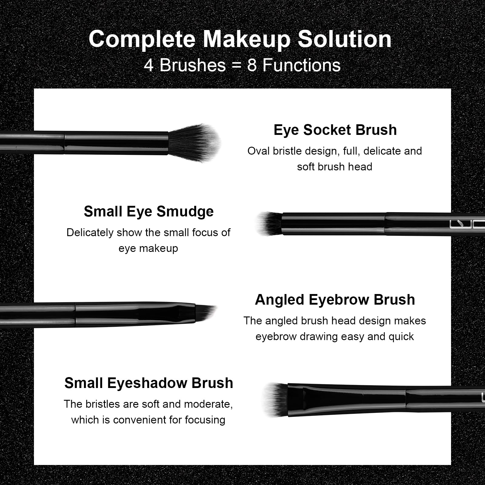 Brush Master 4Pcs Duo End Makeup Brushes, Foundation, Powder, Contour, Concealer, eye makeup Brush, Double-ended Multi-functional Synthetic Cosmetic Tools Makeup Brushes(Black)