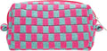 Checkered Makeup Bag for Purse, Small Travel Cosmetic Pouch,Magenta Green