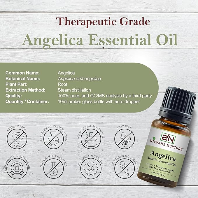 Nirvana Nurture Angelica Essential Oil, 100% Pure Undiluted, Aromatherapy Oil for Diffuser, Hair & Skin Care