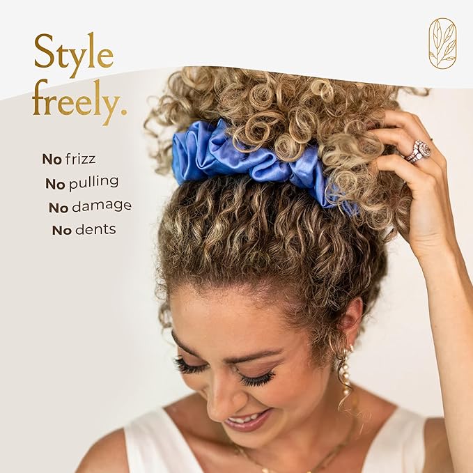 Curlfriend Oversized Mulberry Silk Scrunchies for Women, XL, Cerulean
