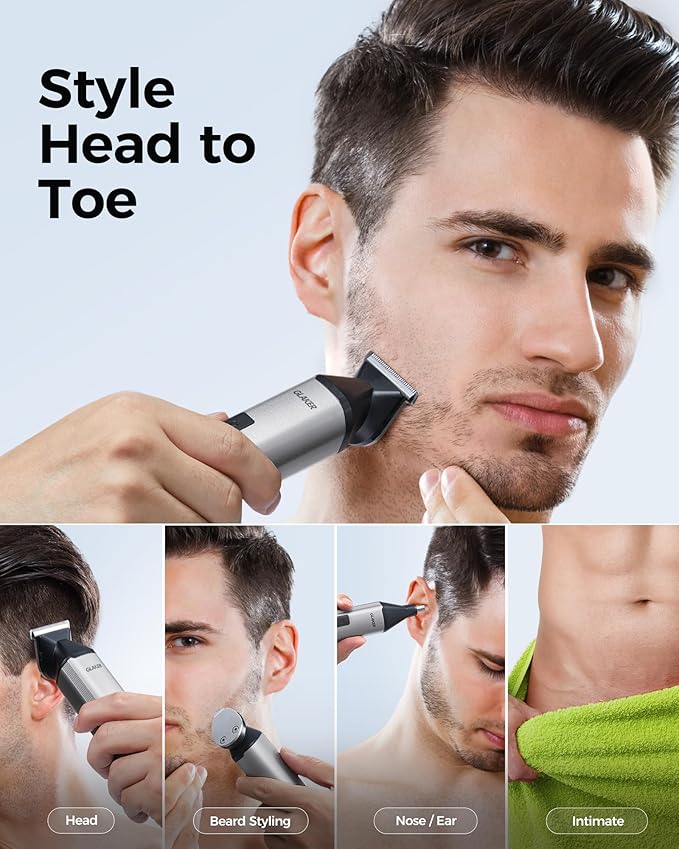 GLAKER Electric Razor for Men - Multi Shavers for Men, Complete Mens Beard Trimmer with Ear Hair Trimmer, Electric Nose Hair Trimmer & Body Groomer, Face Razor and Shaver