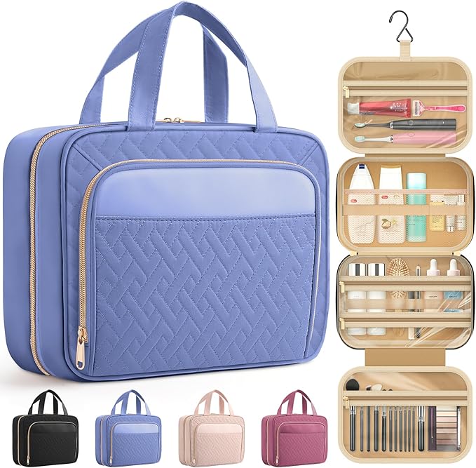 HOTOR Hanging Travel Toiletry Bag Women Men, Aegean-Blue, Large