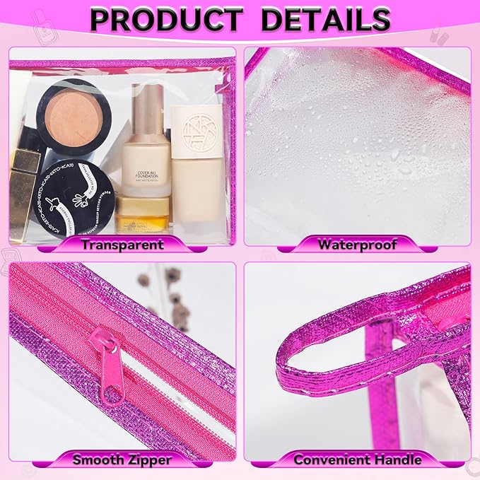 YedsIntu 5 Pack Clear Cosmetic Bags Makeup Bags Set Waterproof PVC Clear Toiletry Bag with Zipper, Makeup Organizer Storage Pouches Fit Carry-on Travel Essentials