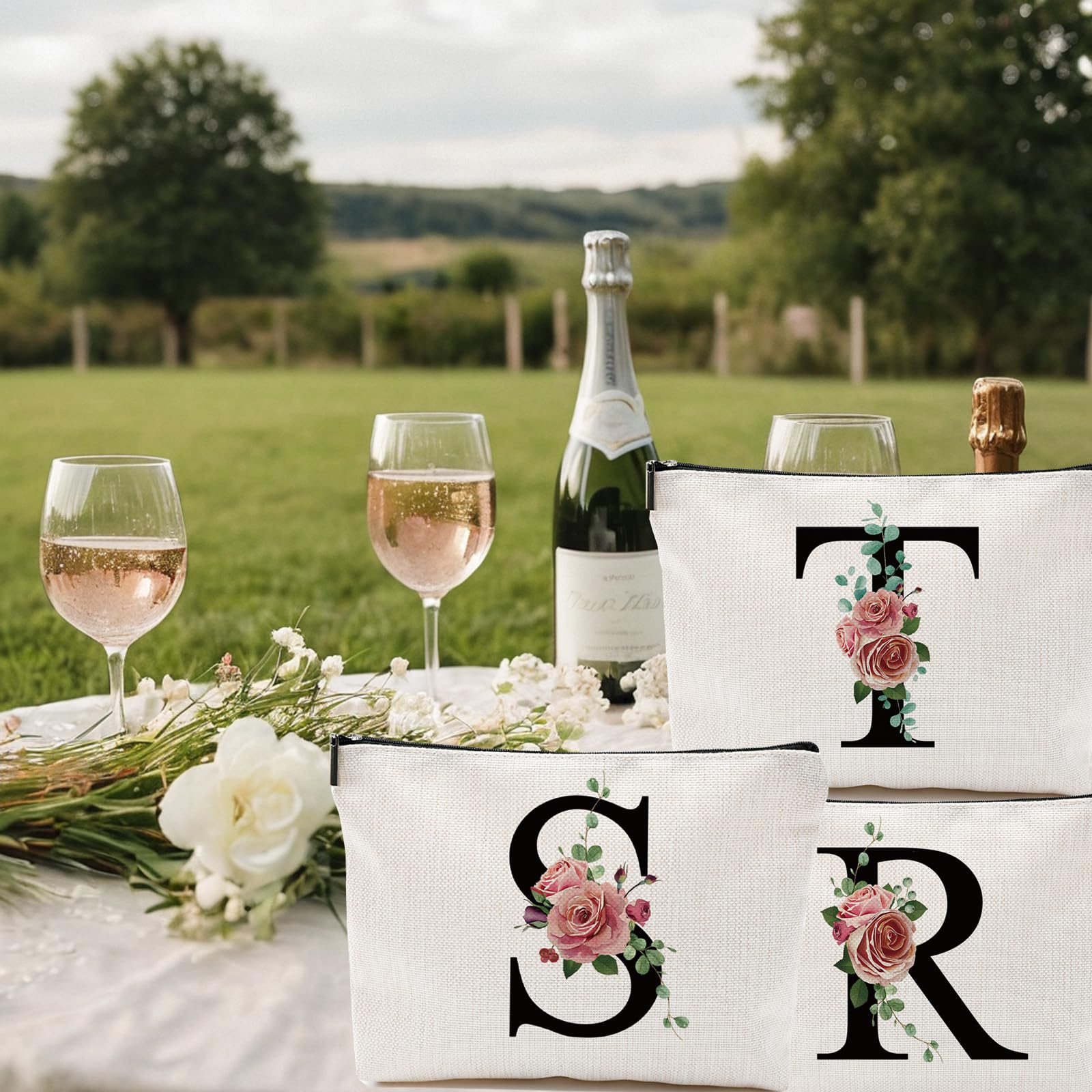 Initial A-Z Personalized Letter Makeup Bag, Monogrammed Bridesmaid Gifts Presents Cosmetic Bag, Portable Stationary Storage Organizer Pouch, Friendship Love Travel Makeup Bags