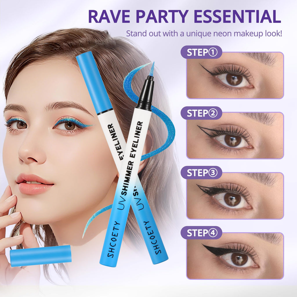 Wismee Metallic Neon Liquid Eyeliner, Glitter Neon Colored Eyeliners Pen, High Pigmented, Waterproof Smudge-Proof and Long-Lasting Metallic Eye Makeup for Halloween Christmas,Shimmer Blue