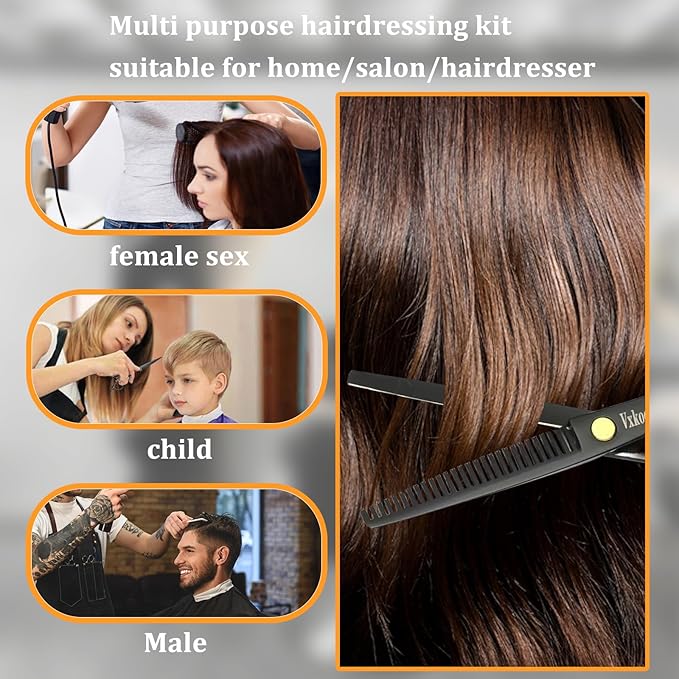 VXKOCZS Hair Cutting Scissors Kit,11 Pcs Professional Haircut Scissors Kit with Cutting Scissors,Thinning Scissors, Comb, Cape, Clips,for Barber Shop, Salon, Home