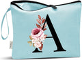 Vavabox A-Z Personalized Makeup Bag, Birthday Gifts for Women Mom, Gifts for Best Friend, Bride Bridesmaid Cosmetic bag (A, Aqua)