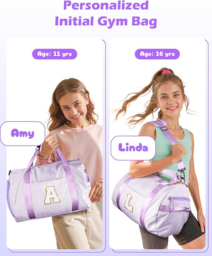 Gifts for Grandkids, Girls Travel Duffle Bag, Kids Initial Overnight Duffel Bags with Shoe Compartment, Personalized Dance Bag with Cosmetic Pouch, Birthday Gift Ideas (Letter I)
