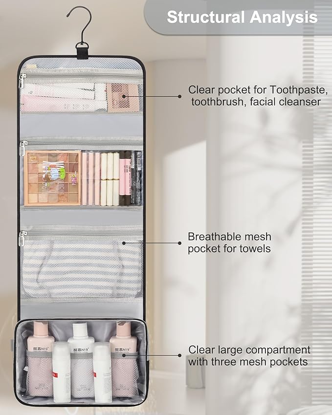 Relavel Travel Hanging Toiletry Bag for Men Women Travel Kit Shaving Bag