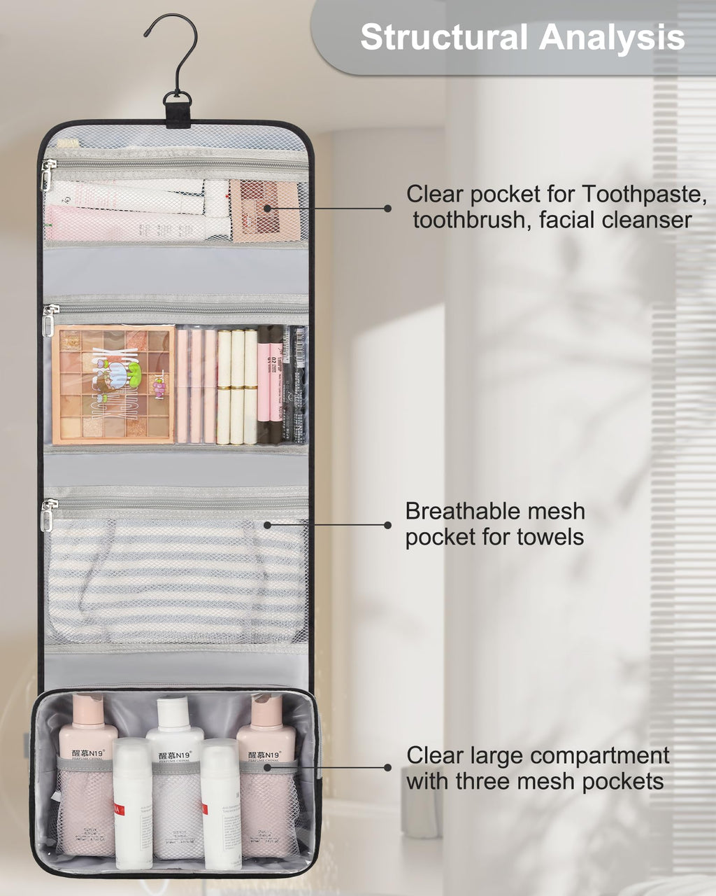 Relavel Travel Hanging Toiletry Bag for Men Women Travel Kit Shaving Bag