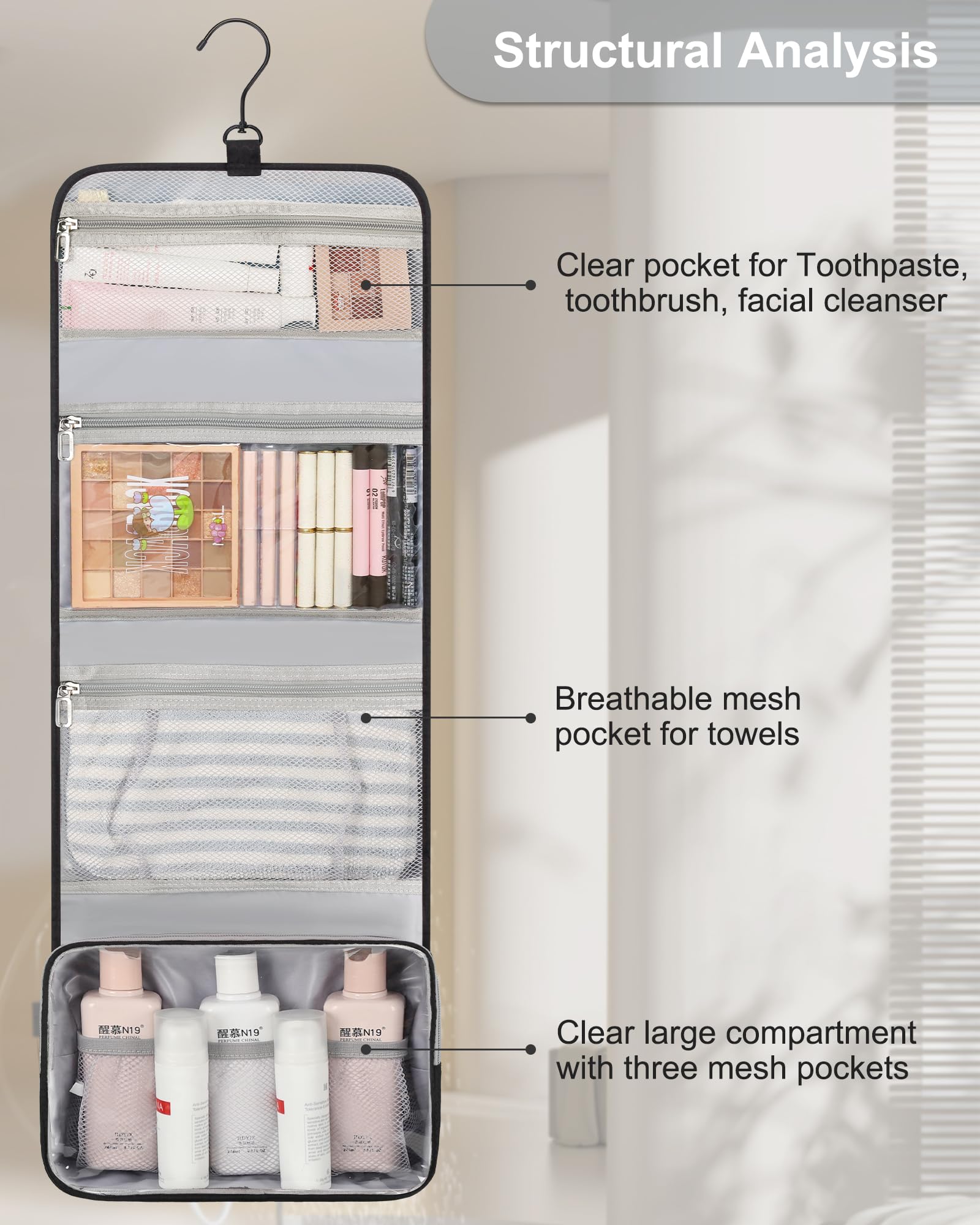 Relavel Travel Hanging Toiletry Bag for Men Women Travel Kit Shaving Bag