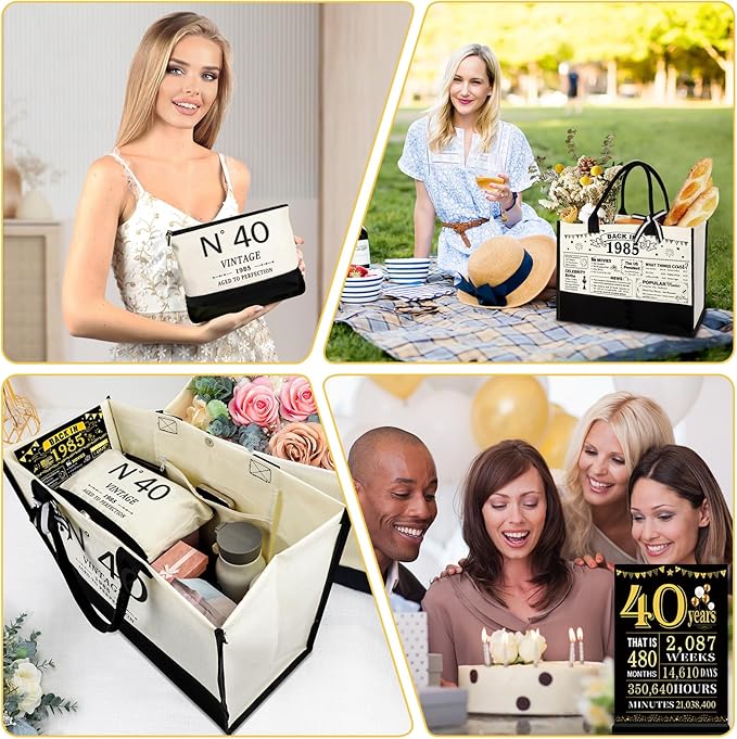 40th Birthday Gift for Women-N°40 Canvas Tote Bag,Makeup Bag,Back in Poster