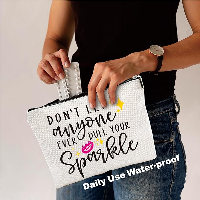 YKYENR Positive Makeup Bag - Don't Let Anyone Ever Dull Your Sparkle - Girl Power Cosmetic Bag, Quotes Toiletry Bag, Gift For Girls, Besties, Personal Care & Accessories - A30