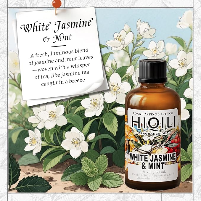 HIQILI White Jasmine & Mint Fragrance Oil for Diffuser, Candle, Soap