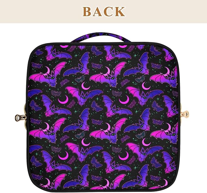 MNSRUU Makeup Organizer Bag, Purple Bat Gothic Travel Makeup Bags Makeup Vanity Case Large Capacity Rhombus Cosmetic Toiletry Bag for Girl Women Ladies