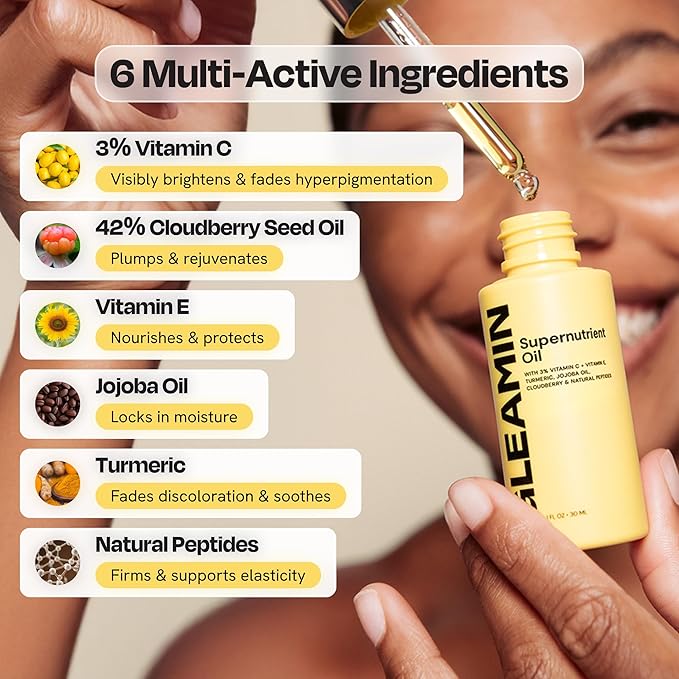Gleamin Supernutrient Facial Oil, 3% Vitamin C with Jojoba Oil, 1 fl oz