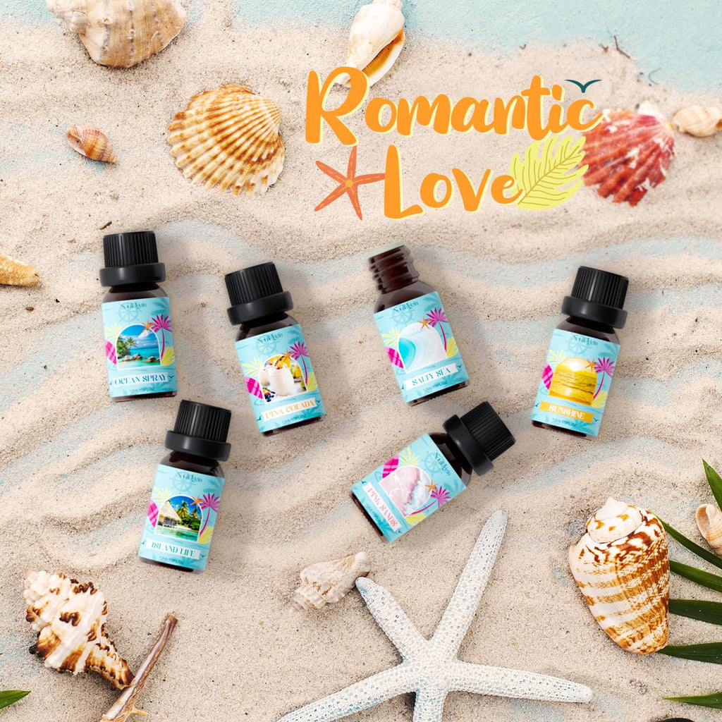Soulorigin Beach Fragrance Oils Set, Essential Oil Gift Set for Diffuser, Summer Scent Diffuser Oil, Diffuser Scents Oil for Home-Ocean Spray, Pink Sands, Salty Sea, Pina Colada, Island Life, Sunshine