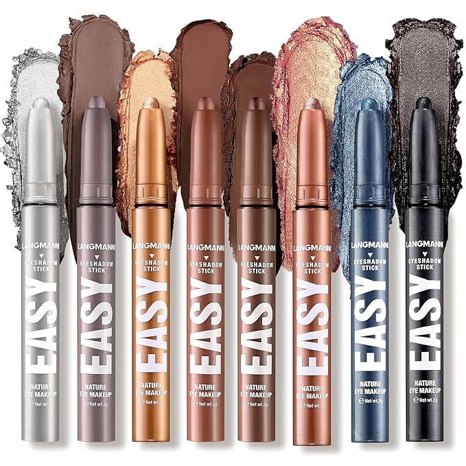 LANGMANNI Eyeshadow Stick,8 PCS Waterproof Multi-Color Eyeshadow Pen Set,Creamy Long-Lasting Eye Makeup Kit,Natural & Shimmer Shades Contour Stick,Perfect Gifts For Women (#F-8 Colors)