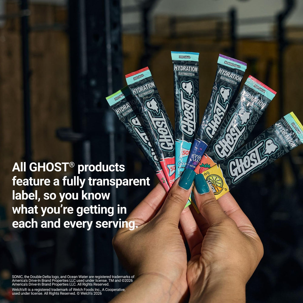 GHOST Hydration Sticks, 24 Electrolyte Powder Packets, Lemon Crush