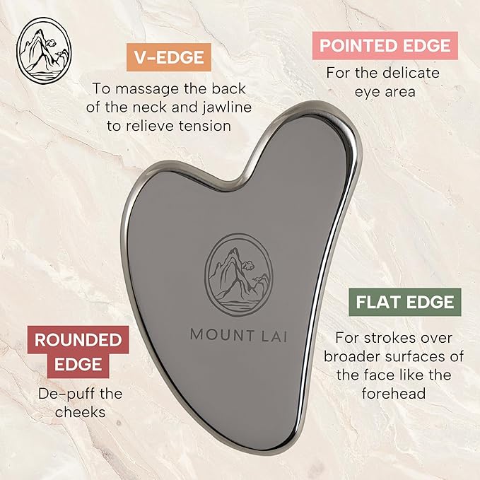 Mount Lai - The Stainless Steel Gua Sha Facial Lifting Tool | Face Sculpting Tool for Skin Care | Guasha Tool for Face and Body | Facial Massage Tools to Relieve Muscle Tension and Reduce Puffiness