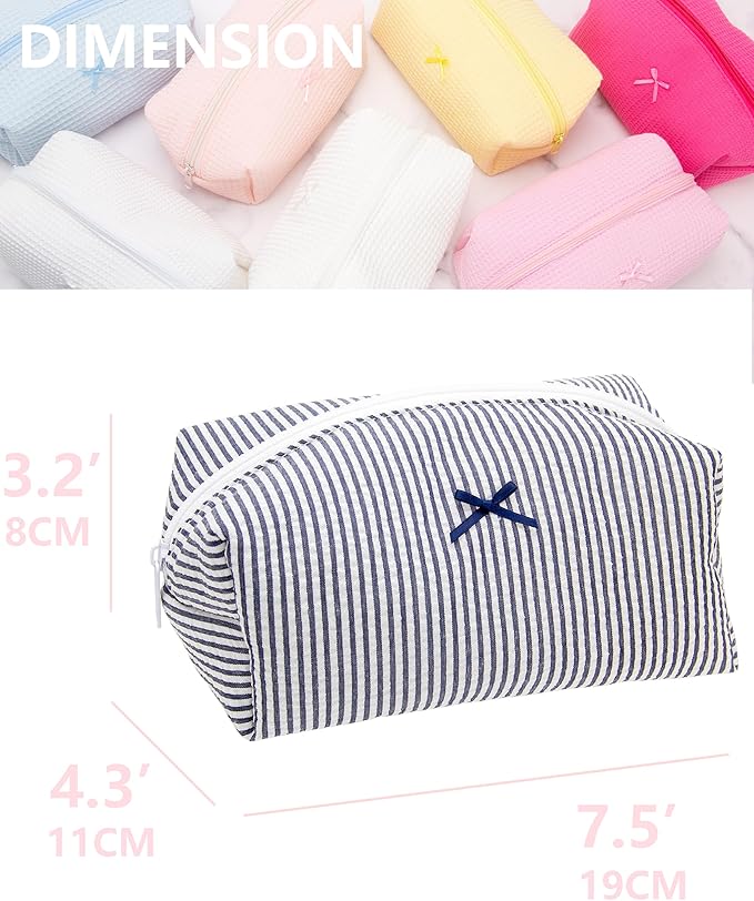 Cozy Makeup Bag for Women,Zipper Cosmetic Pouch,Stripe Navy Blue,6 Pack