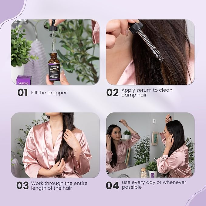 Biotin Hair Growth Serum - Topical Biotin Hair Serum for Hair Growth Infused with Peptides, Keratin, Caffeine, and Vitamins, All Hair Types 1 Fl Oz