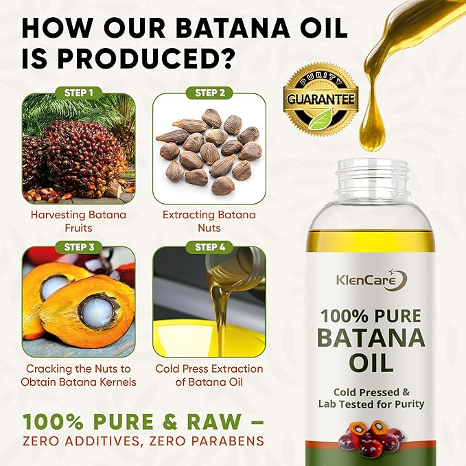 Klencare Batana Oil for Hair Growth, 100% Pure Raw Unrefined Cold Pressed Hair Oil from Honduras, Scalp Care Oil for Dry Frizzy Hair, 4 fl oz
