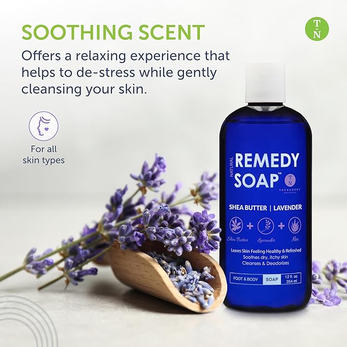 Truremedy Naturals Lavender Shea Butter Body Wash for Women - Hydrating Shower Gel with Natural Essential Oils & Aloe - Moisturizing Cleanser for Dry Skin, 12 oz