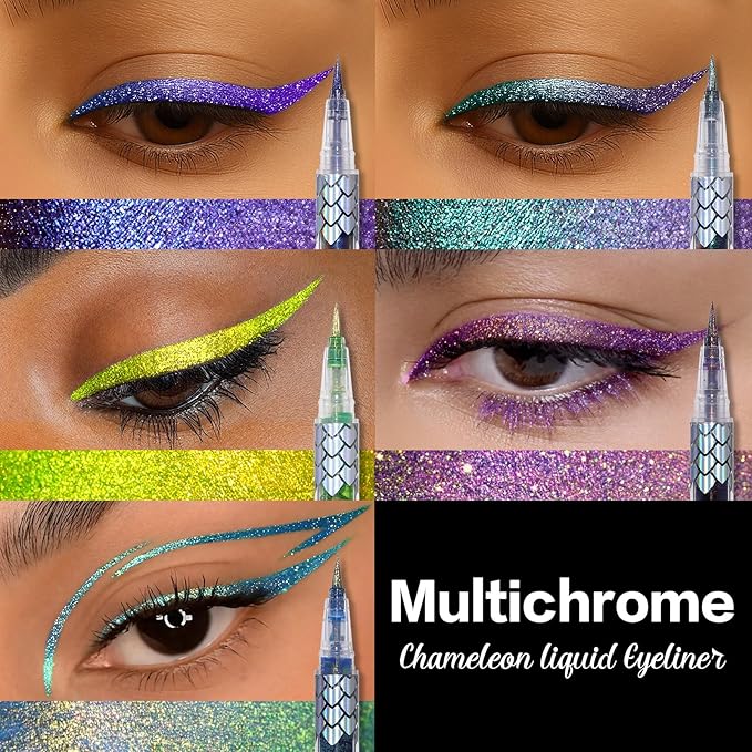 SUSIKEKI Chameleon Liquid Eyeliner, Blue Purple Metallic Color Shifting Shimmery Eye Liner, Duo-color Waterproof Long Lasting Glitter Eye Makeup Pen Eyeliners (Twilight Iris)