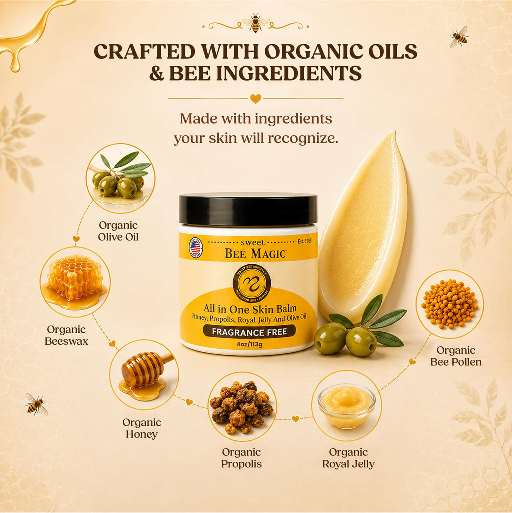 Sweet Bee Magic Organic Honey Bee Balm for Face, Skin & Body - All in One Honey Balm - Beeswax Body Moisturizer - All Natural Aid - 1 jar (4oz)