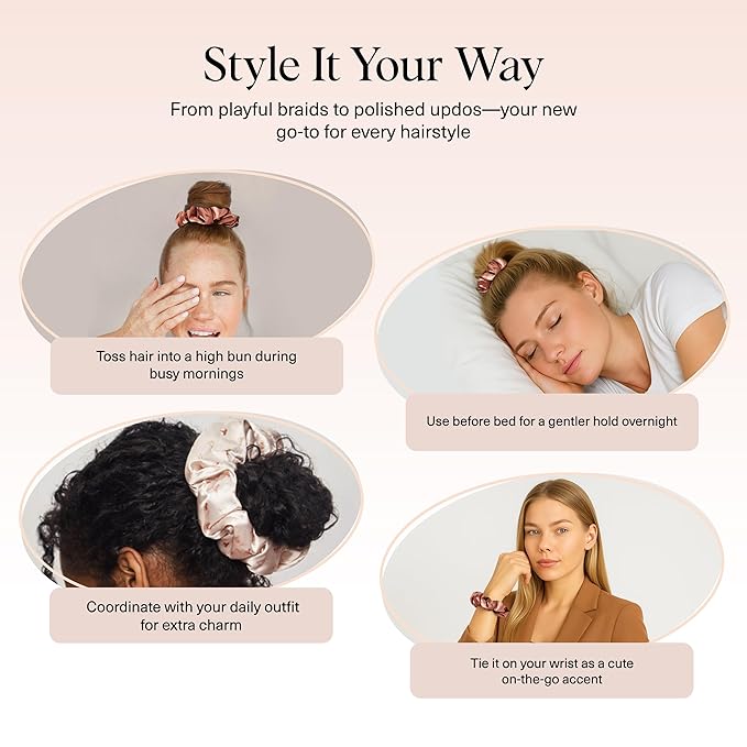 Kitsch & Disney Satin Scrunchies for Women - 2 Pcs, Desert Crown