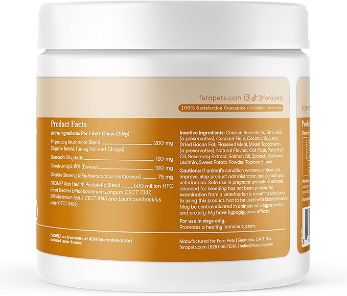Fera Pets Dog Allergy & Immune Support with Turkey Tail Mushroom, 90 Chews