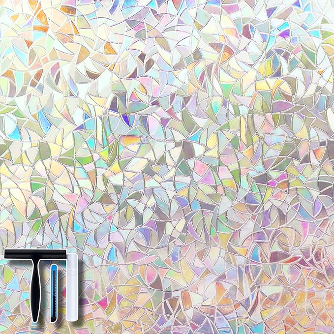 Volcanics Window Privacy Film, Stained Glass Rainbow Cling, 17.5" x 78.3"