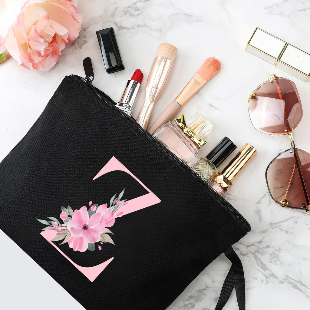 Vavabox A-Z Personalized Makeup Bag, Birthday Gifts for Women Mom, Gifts for Best Friend, Bride Bridesmaid Cosmetic bag (Z, 02-Black)