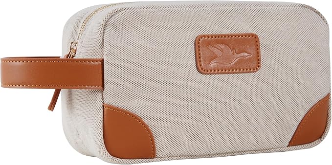 GOOSERIDE Small Makeup Bag for Women and Men - Cute Cosmetic Bag for Travel, Multipurpose Canvas Make up Pouch for Accessories, Mini Makeup Purse with Zipper and Internal Pockets for Toiletries - Sand