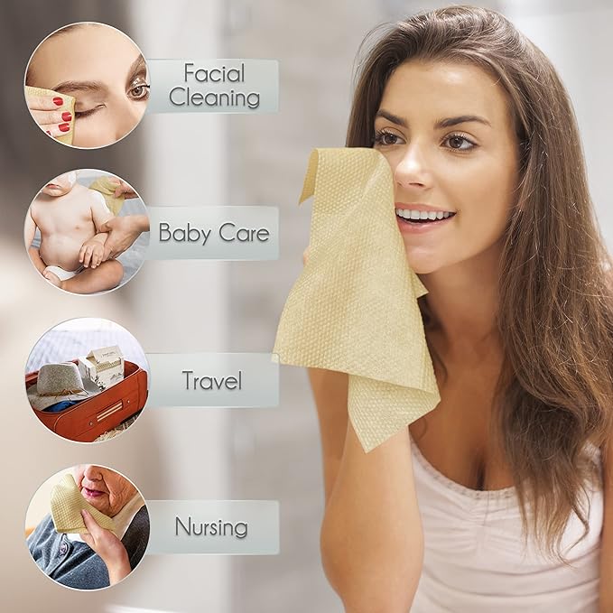 WOWOTEX Disposable Face Towel Biodegradable Large Dry Face Wipes 120 Count / 2 Boxes Extra Thick Soft Clean Facial Towels for Sensitive Skin, Makeup Removing, Facial Cleansing, Nursing