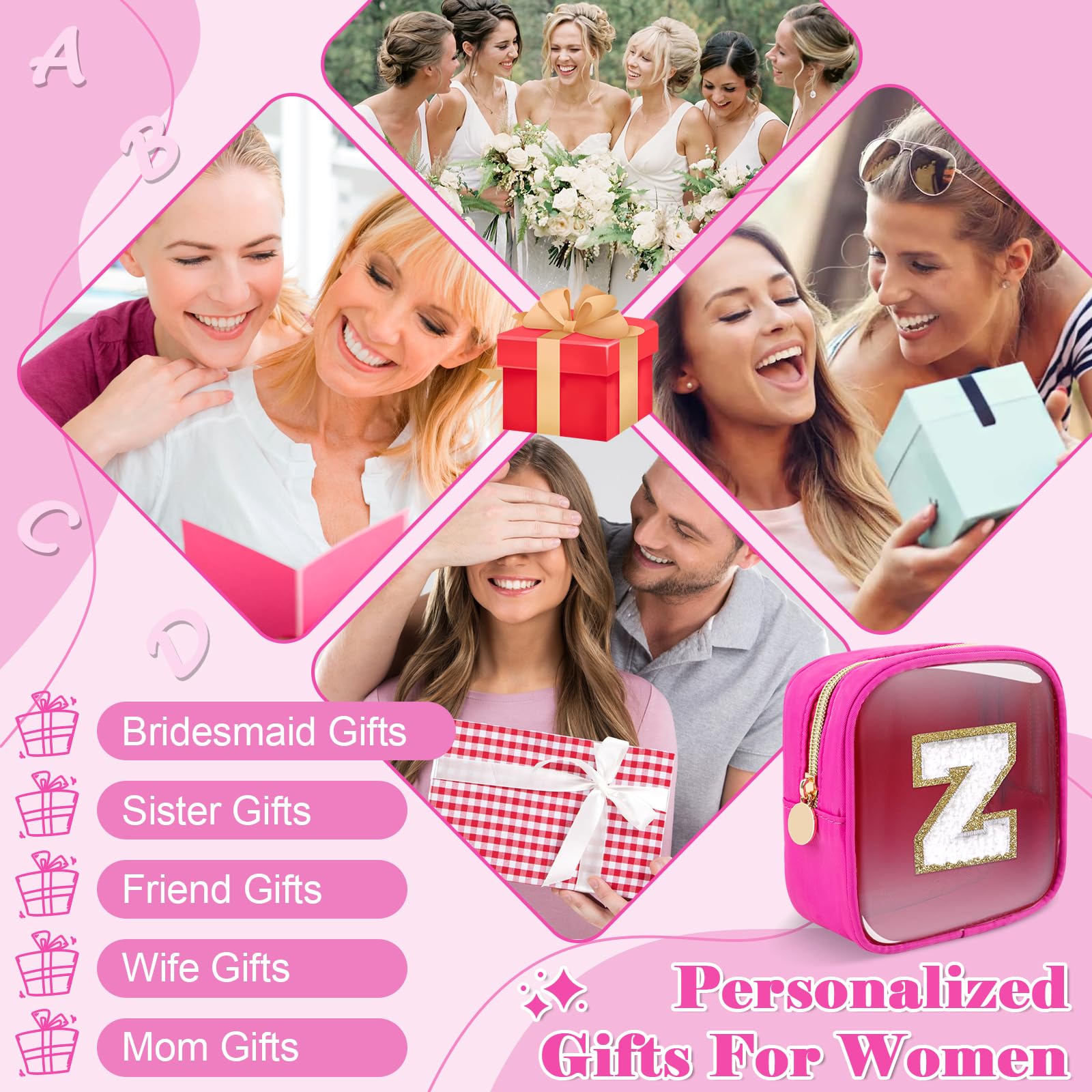Personalized Initial Letter Clear Preppy Makeup Bag,Mini Nylon Chenille Letter Cosmetic Bag Cute Zipper Pouch Coin Purse for Teen Girls,Portable TSA Approved Travel Essentials Bag Gift for Women,Z